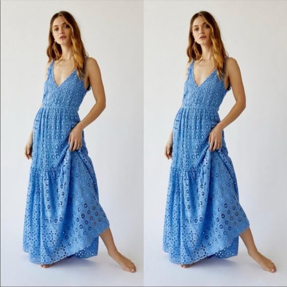Free People Yesenia Medium Blue Crochet Patchwork Dress - Picture 9 of 13